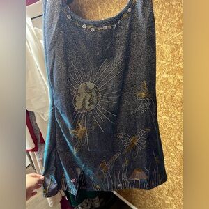 Black Glitter Fairy-Embroidered Midi Skirt